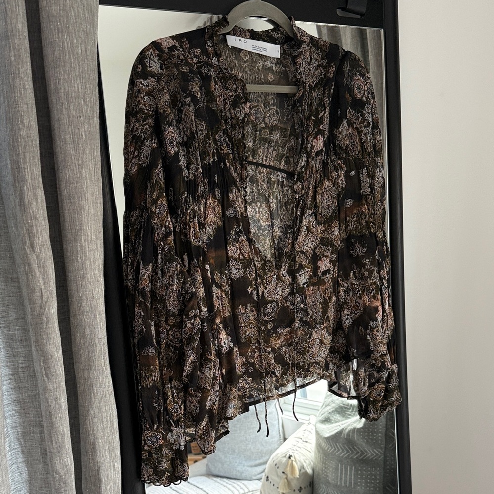 IRO Black and Brown Floral Blouse